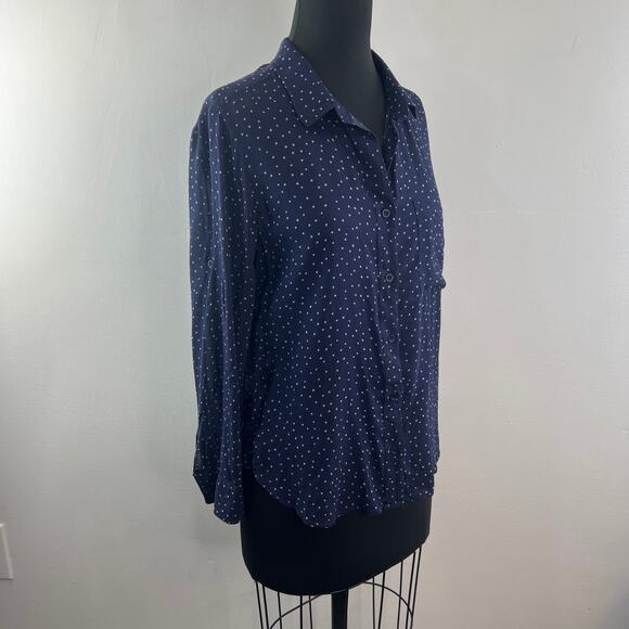 BELLA DAHL Blue White Top Star Collar Long Sleeve Classic Button-Up Size S Small - Picture 3 of 8